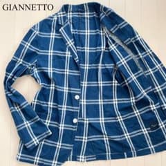 GIANNETTO【美品】テーラードジャケット L位 青 チェック柄 ビジネス GIANNETTO【美品】テーラードジャケット L位 青 チェック柄