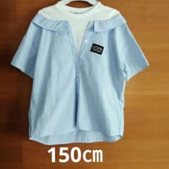 《150㎝》ストライプ柄シャツインナー 重ね着風 半袖シャツのサムネイル