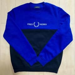 【極美品】FRED PERRY 裏起毛トレーナー L ブルー×ブラック ロゴ刺繍のサムネイル