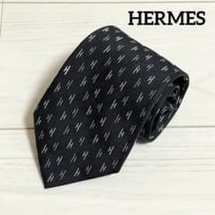 HERMES エルメス ネクタイ ファソネ H柄 H織 ブラック 黒 シルク