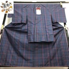 MK-1078 本場大島紬 縞大島 証紙付 着物と道行コート 格子柄 しつけ糸
