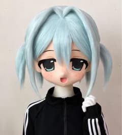 即納 全頭マスク オリジナル 水色ツインテール 着用可能 一点物