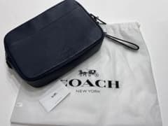 COACH ネイビー レザー ショルダーバッグ - メルカリ