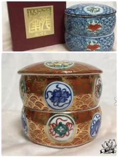 陶器好きさん必見❣️龍峰窯(染錦祥瑞丸紋/2種/二段珍味)のサムネイル