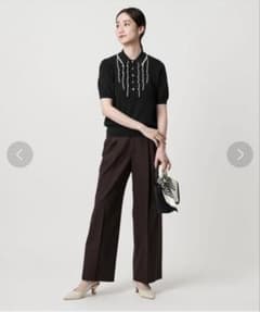 UNITED ARROWS スカラップフリルショートスリーブニット ブラックのサムネイル