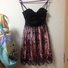 結婚式☆ピンクサテン×黒フリルレースドレスのサムネイル
