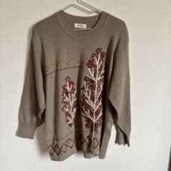 ODIEL ベージュ刺繍入りニットセーター　ゆったり