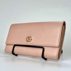 GUCCI 長財布 GGマーモント 二つ折り レザー ピンク ゴールド金具 