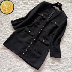 ZARA 자라 트위드 텍스처 원피스 골드 버튼 블랙 L