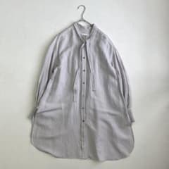 LOURMARIN 麻混 バンドカラー ロングブラウス グレージュ ボリューム袖のサムネイル