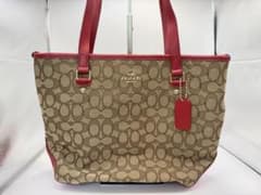 COACH シグネチャー トートバッグ ベージュ レッドのサムネイル