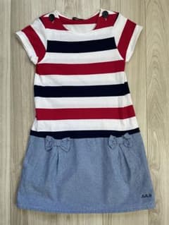 BeBe べべ ワンピース 130 ボーダー リボン 半袖のサムネイル