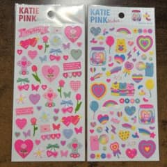 シール　ステッカー　KATIE PINK ミラコート　ハート　花　風船　ピンク