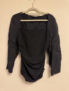 ★【120】SHEIN スクエアネック 長袖 カットソー ブラックのサムネイル