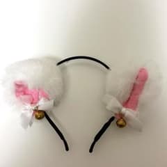 ファー猫耳 カチューシャ 白 コスプレ 推し活 文化祭のサムネイル
