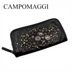 美品 CAMPOMAGGI カンポマッジ スタッズ ラウンドファスナー 長財布