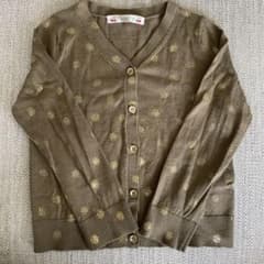 美品★ボンポワンカーディガン　カーキ✖︎ゴールド　キッズのサムネイル