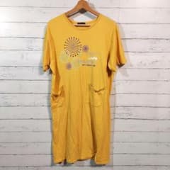 レディース　Tシャツ　ロング丈　半袖　イエロー　M　部屋着　ラフ　カジュアル