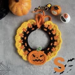 ⭐︎ラスト1点⭐︎犬猫用 ハロウィン 首飾り スタイ ニット首輪 かぼちゃのサムネイル