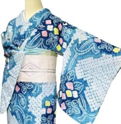 A97夏着物 洗える 有松鳴海絞り 高級浴衣 花 綿 美品 祭り 花火会