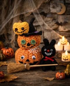 たれみみ黒ウサギ♡ピンクかぼちゃ☆ハロウィン ハロウィンあみぐるみ☆黒うさぎ☆かぼちゃのお化け - メルカリ