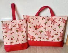 レッスンバッグ　通園バッグ　絵本袋　上靴袋　くま　いちご