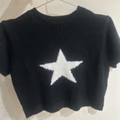 SHEIN スター柄 半袖 ニット トップス ブラックのサムネイル
