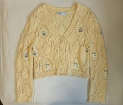 ZARA フラワー刺繍 ニットカーディガン イエロー Lサイズのサムネイル