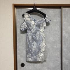 フラワーモチーフ ミニドレス ブルー　キャバドレスのサムネイル