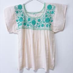 メキシコ刺繍ブラウス【ターコイズB】　メキシコ直輸入のサムネイル