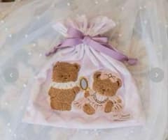 しまむら　青木美沙子　刺繍　くまちゃん　巾着　ポーチ　パープル　コラボ　クマ　紫