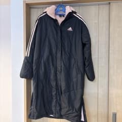 adidas ベンチコート ロング丈 ブラック ピンクのサムネイル