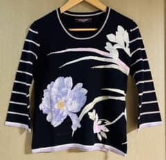 ☆引越し特価 レオナール シルク＆コットン ネイビー 七分袖ニット