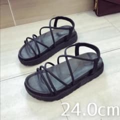 限定価格 ナローストラップサンダル 24.0cm 38 ブラック レディース