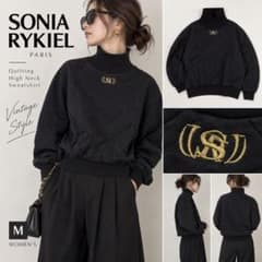 SONIA RYKIEL キルティング ハイネック スウェット 黒 M 刺繍のサムネイル