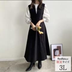【タグ付き】Vネックフレアツイルワンピース【3L】のサムネイル