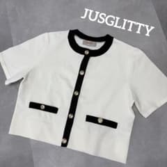 美品☆ JUSGLITTY バイカラー 半袖ジャケットライク　カーディガン 美品☆ JUSGLITTY バイカラー 半袖ジャケットライク カーディガン