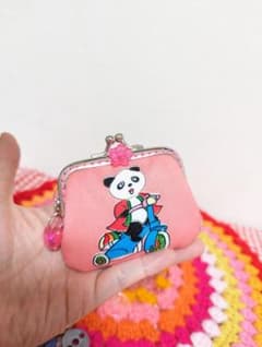 レトロ生地パンダちゃん 小銭入れがま口のサムネイル