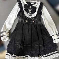 美品】LIZLISA リズリサ シアーチェックエプロンフリルワンピース