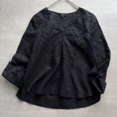 セオリー リネン 100% カットワークレース 刺繍 ブラウス 黒 