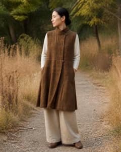 極美品 うさとの服 ロングジレ ベスト　ヘンプ手織り 草木染めのサムネイル