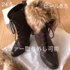 袴　レースアップ　ショートブーツ 24.5 ヒール8.5 ブラウンのサムネイル