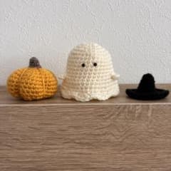 ハンドメイド　ハロウィン あみぐるみ おばけ かぼちゃ 魔女帽子　かぎ針編み　②のサムネイル