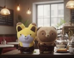너구리와 여우 봉제 인형 S 사이즈 너구리 야마 카페 한정 앞치마 포함