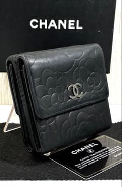 【極上材質】CHANEL⭐シャネル【カメリア】折り財布⭐ダブルホック ブラック シャネル カメリア ココマーク ダブルホック 三つ折り財布 ブラック 箱