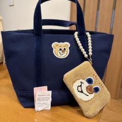 オールドテディワッペントートバッグ　ネイビー　L 小　ドアップテディポーチ オールドテディワッペントートバッグ・L字ポーチセット - メルカリ