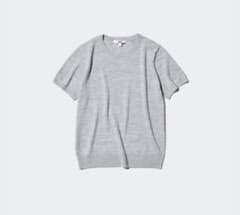 UNIQLO 半袖ニット グレー メリノリブクルーネックのサムネイル