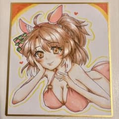 ウマ娘　ダンツフレーム　手描きイラスト　水着　色紙のサムネイル