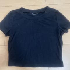 SHEIN ブラック リブ クロップド丈 半袖Tシャツのサムネイル