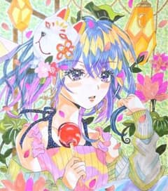 手描き アナログイラスト オリジナルイラスト 色紙（大） コピック 狐